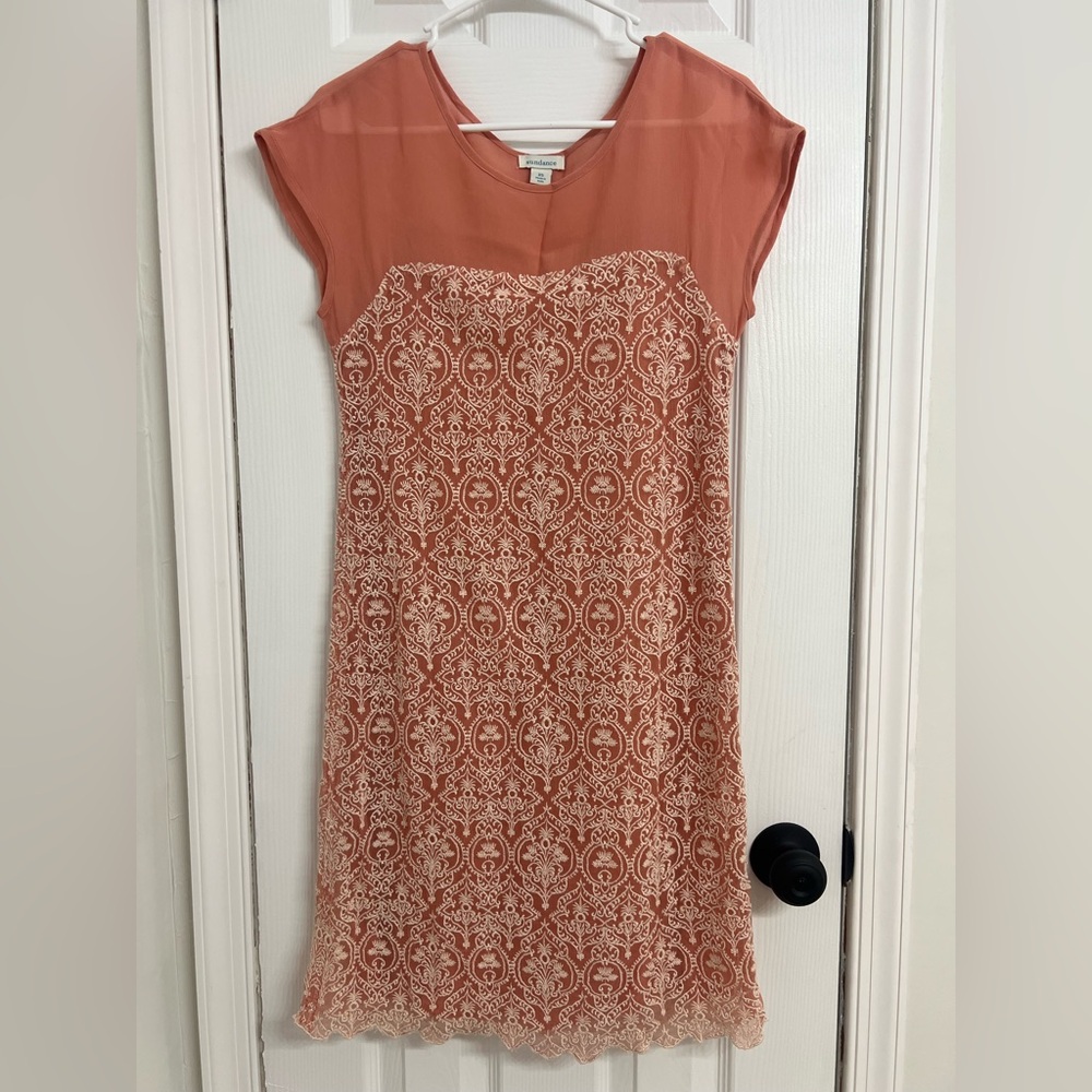 Sundance Coral Lace Mini Dress